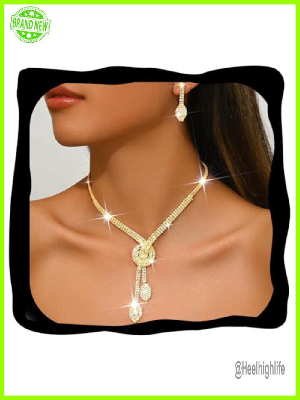 Rhinestone Crystal Necklace Earrings Set Bridal Wedding Prom Jewelry for Women